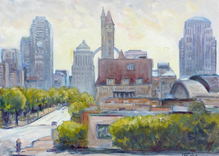 Saint Louis Paintings Greeting Card featuring the painting Union Station and Market Street by Irek Szelag