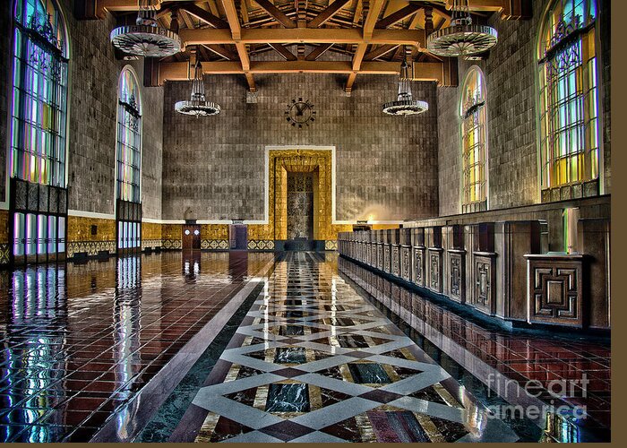 Hdr Greeting Card featuring the photograph Union Station Interior- Los Angeles by David Doucot