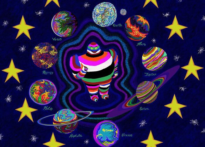 Planets Greeting Card featuring the painting United Planets of Eurotrazz by Robert SORENSEN