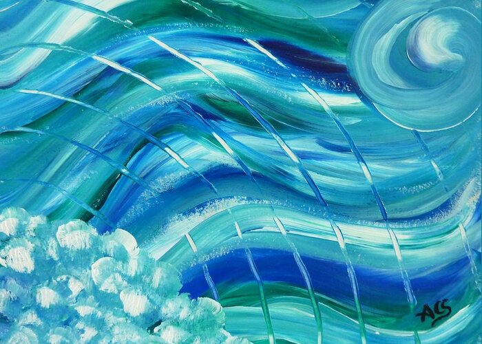 Universal Waves Greeting Card featuring the painting Universal Waves by Amelie Simmons