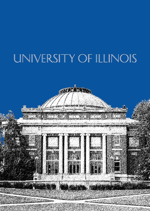 University Greeting Card featuring the digital art University of Illinois Foellinger Auditorium - Royal Blue by DB Artist