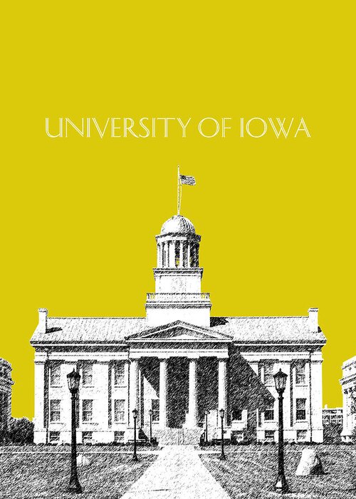 University Greeting Card featuring the digital art University of Iowa - Mustard Yellow by DB Artist