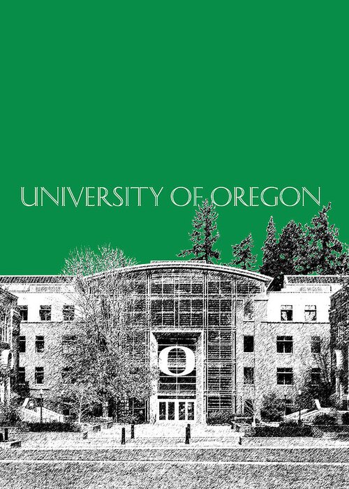 University Greeting Card featuring the digital art University of Oregon - Forest Green by DB Artist