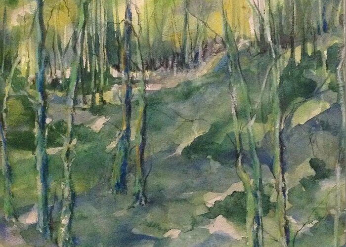 Swamp Greeting Card featuring the painting Untitled Swamp by Robin Miller-Bookhout