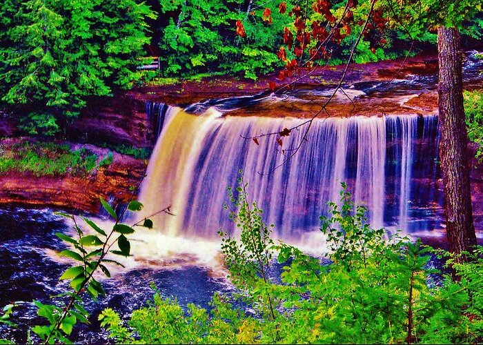 Tahquamenon Falls . Upper Pinsula Greeting Card featuring the photograph Upper Tahquamenon Falls by Daniel Thompson