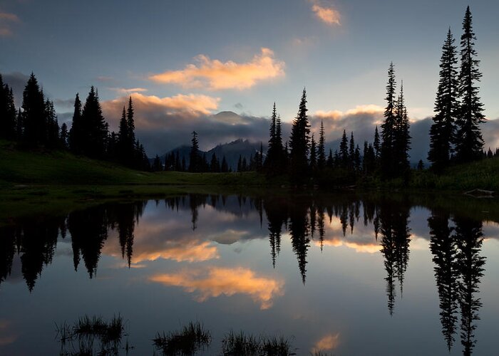 Cascade Range Greeting Card featuring the photograph Upper Tipsoo Lake at Sunset by Michael Russell