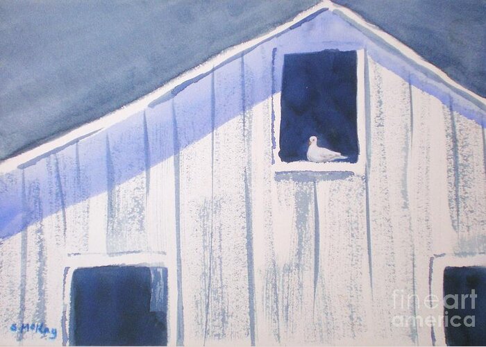 Ultramarine Blue Greeting Card featuring the painting Upstairs by Suzanne McKay