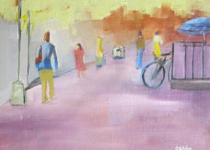 Urban Greeting Card featuring the painting Urban Walk by Patricia Cleasby
