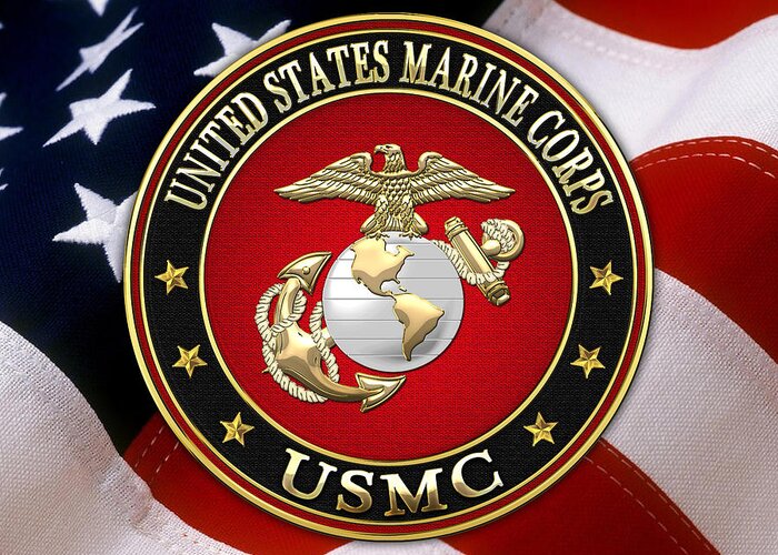 'usmc' Collection By Serge Averbukh Greeting Card featuring the digital art U S M C Eagle Globe and Anchor - E G A over American Flag. by Serge Averbukh