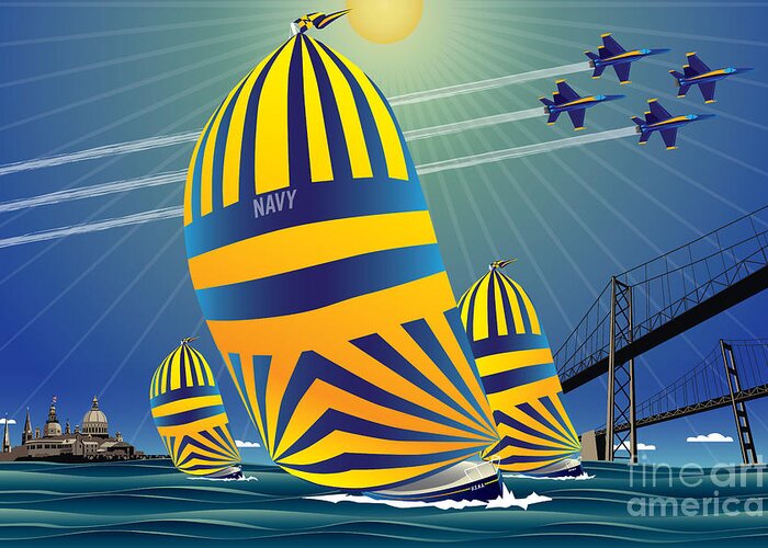 Navy 44s Greeting Card featuring the digital art USNA High Noon Sail by Joe Barsin