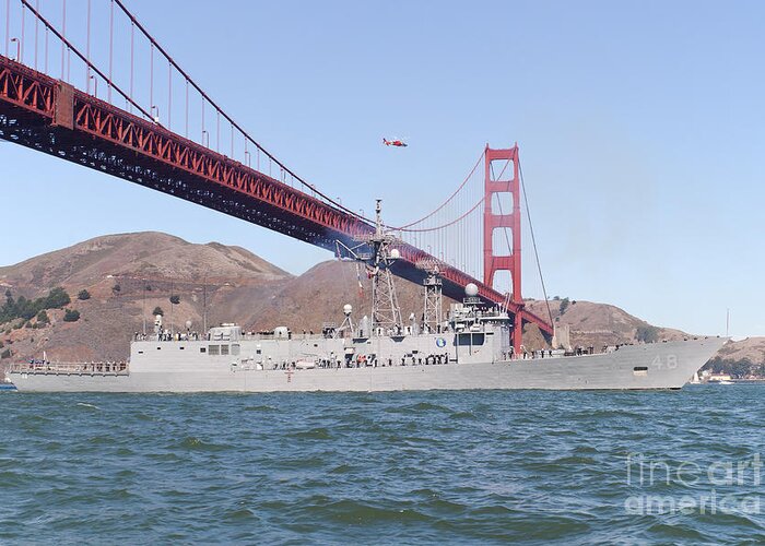 Coast Guard Greeting Card featuring the photograph USS Vandergrift Passes Under the Golden Gate Bridge by Rick Pisio