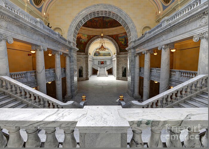 Utah State Capitol Greeting Card featuring the photograph Utah State Capitol Interior Steps - Salt Lake City by Gary Whitton