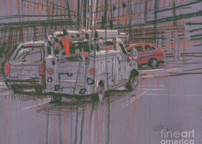 Utility Greeting Card featuring the painting Utility Truck by Donald Maier