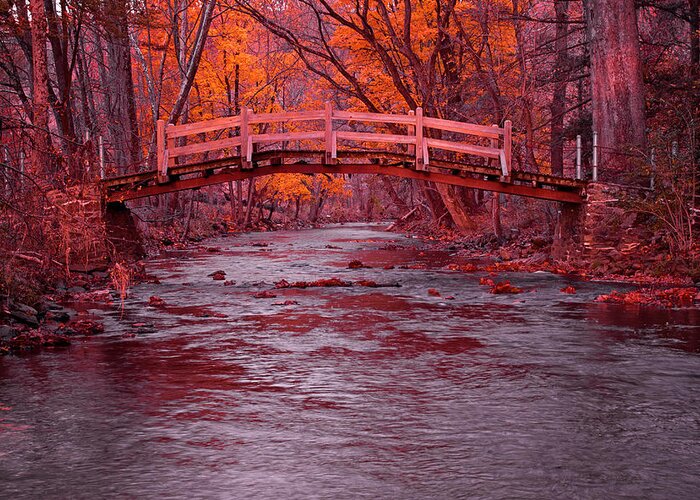 Autumn Greeting Card featuring the photograph Valley Creek Bridge in Autumn by Michael Porchik