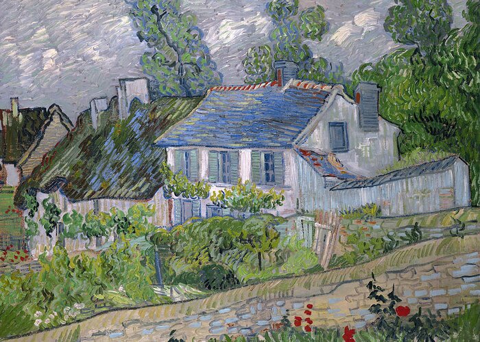 1890 Greeting Card featuring the painting Van Gogh Houses At Auvers by Granger