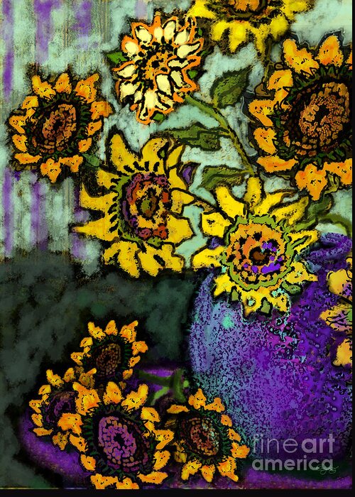 Vincent Greeting Card featuring the digital art Van Gogh Sunflowers Cover by Carol Jacobs