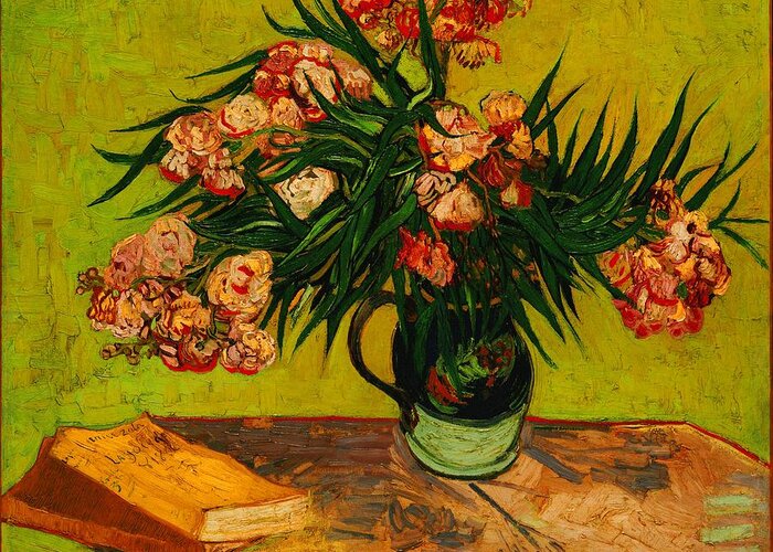 Flowers Greeting Card featuring the painting Vase With Oleanders And Books by Vincent Van Gogh