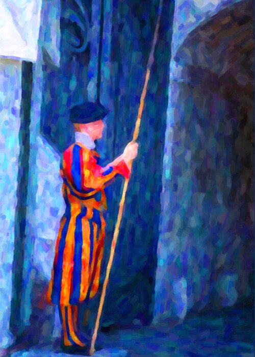 Vatican Greeting Card featuring the painting Vatican Swiss Guard by Hakon Soreide