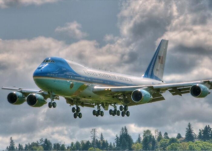 Air Force One Greeting Card featuring the photograph VC25 - Air Force One #1 by Jeff Cook