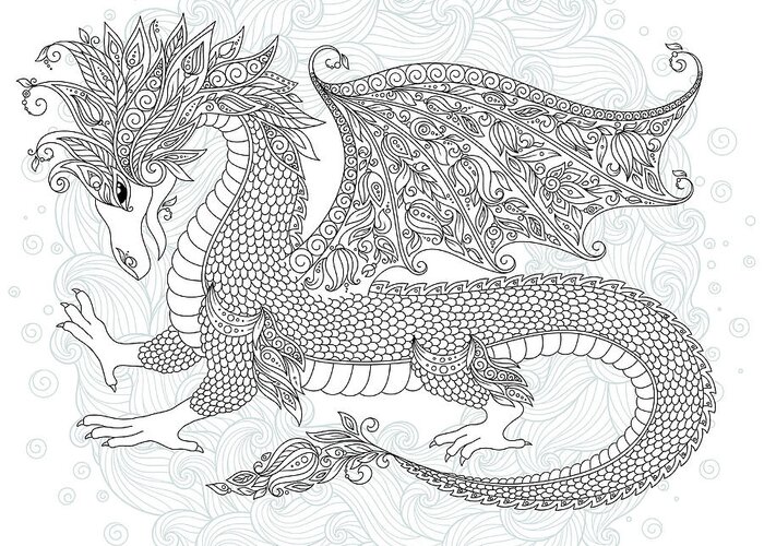 Dragon Greeting Card featuring the digital art Vector Cartoon Dragon Hand Drawn by Photo-nuke