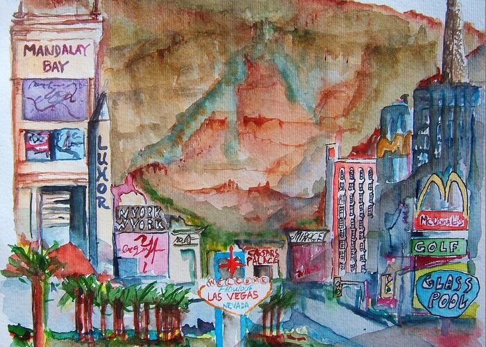 Las Vegas Greeting Card featuring the painting Vegas by Elaine Duras