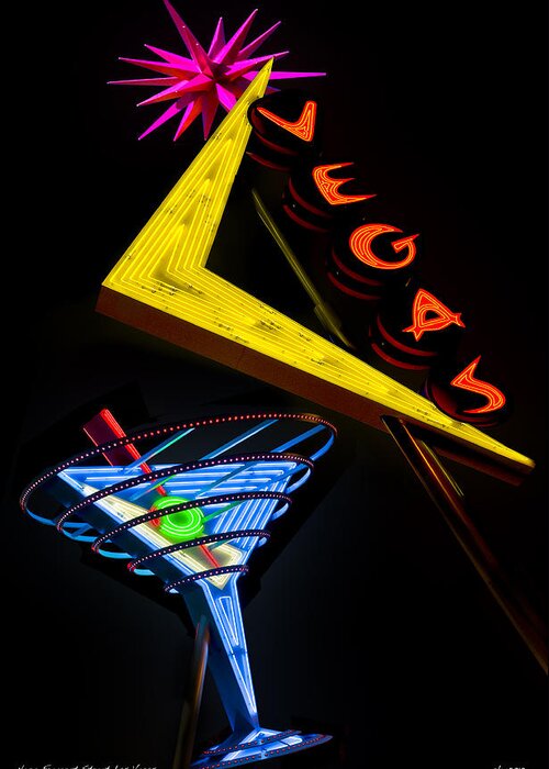 Fremont Street Greeting Card featuring the photograph Vegas Martini by Gary Warnimont