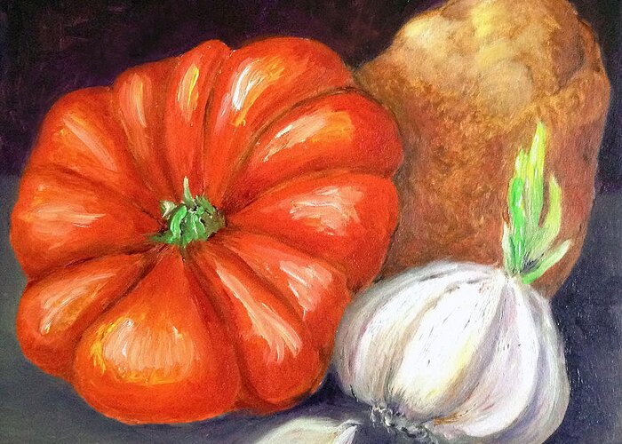 Vegetables Greeting Card featuring the painting Veggie Trio by Portraits By NC