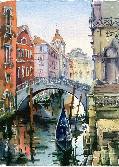 Venetian Canal Greeting Card featuring the painting Venetian Canal VI by Maria Rabinky