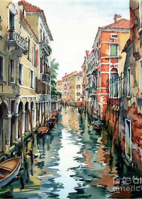 Venetian Canal Greeting Card featuring the painting Venetian Canal VII by Maria Rabinky