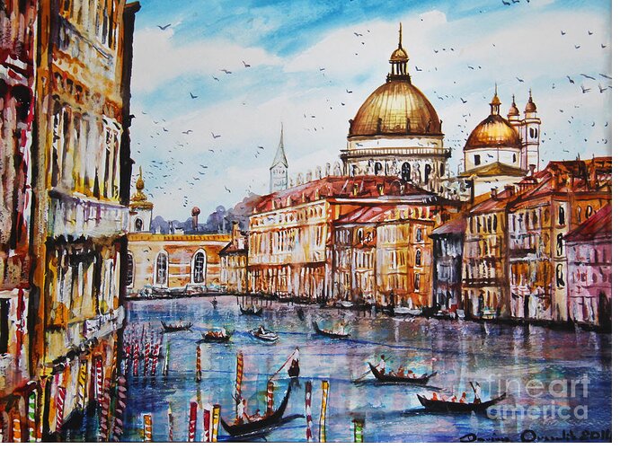 Venetian Paradise Greeting Card featuring the painting Venetian Paradise by Dariusz Orszulik