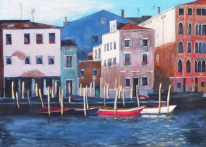 Venice Greeting Card featuring the painting Venice Backwater by Nigel Radcliffe