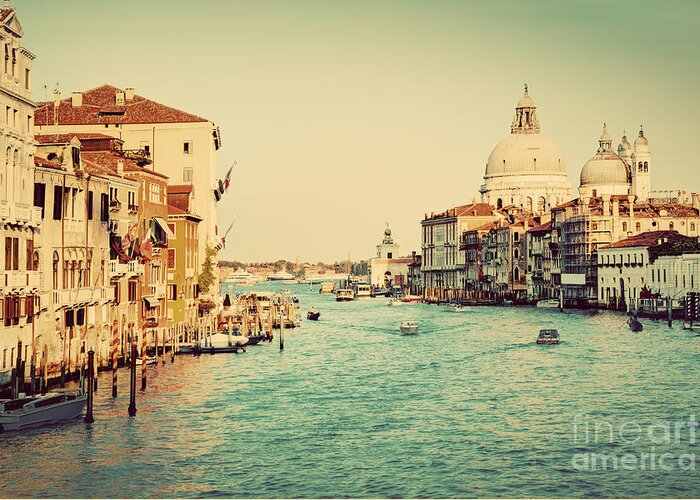 Venice Greeting Card featuring the photograph Venice Italy Grand Canal in vintage style by Michal Bednarek