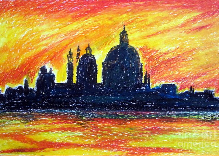 Venezia Greeting Card featuring the painting Venice on fire sunset by Roberto Gagliardi