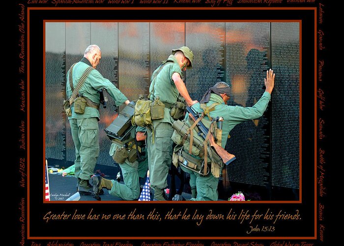 Veterans Greeting Card featuring the photograph Veterans at Vietnam Wall by Carolyn Marshall