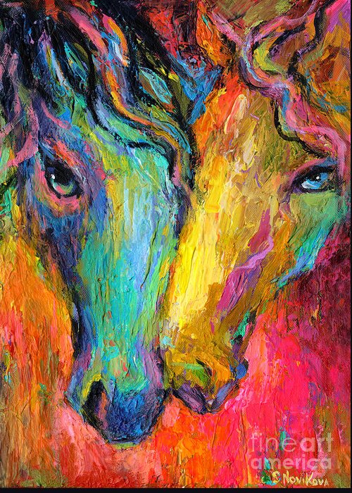 Impressionistic Horse Painting Greeting Card featuring the painting Vibrant Impressionistic Horses painting by Svetlana Novikova