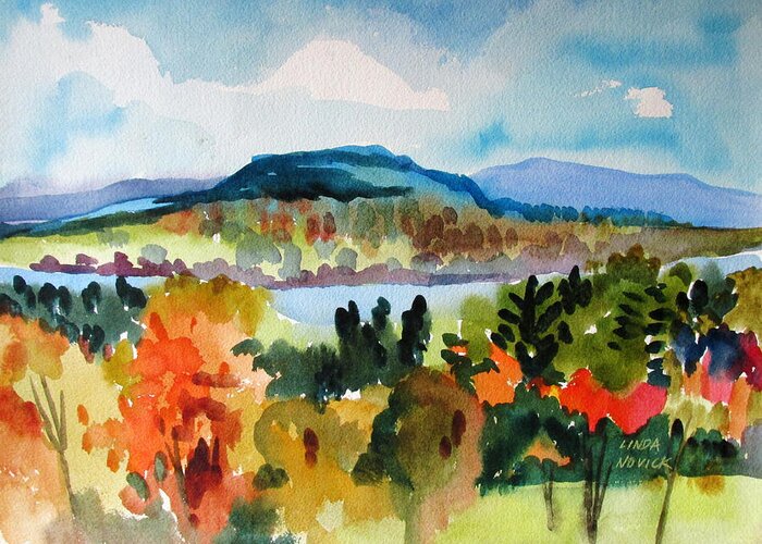 Fall Greeting Card featuring the painting View From Kripalu In Fall by Linda Novick