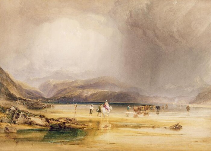 Welsh Landscape Greeting Card featuring the photograph View From Snowdon From Sands Of Traeth Mawe, Taken At The Ford Between Pont Aberglaslyn by Anthony Vandyke Copley Fielding