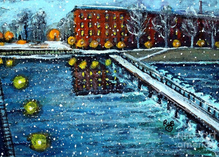 Girl Greeting Card featuring the painting View from the Moody Street Bridge by Rita Brown
