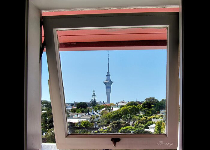 Window Greeting Card featuring the photograph Artist's View in Auckland NZ by Jennie Breeze