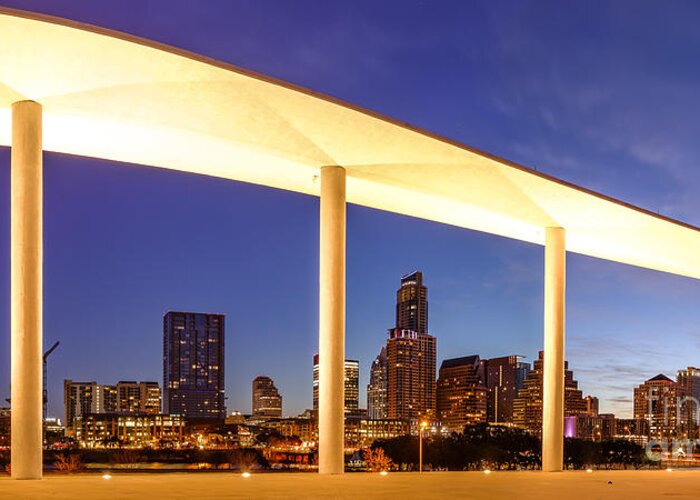 Downtown Greeting Card featuring the photograph View of Downtown Austin Skyline from the Long Center - Texas Hill Country - Austin Texas by Silvio Ligutti