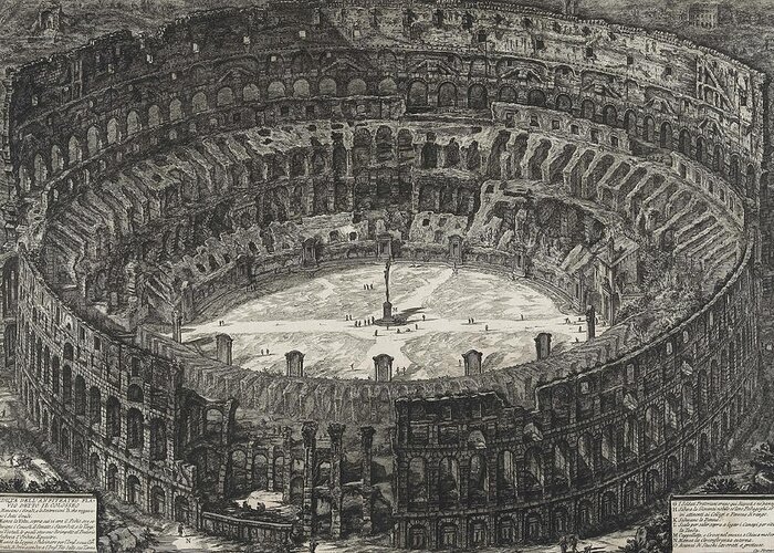 Colosseum Greeting Card featuring the drawing View of Flavian Amphitheater called the Colosseum by Giovanni Battista Piranesi