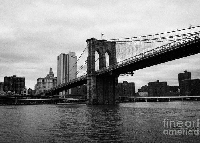 Usa Greeting Card featuring the photograph View of New York from beneath the Brooklyn Bridge new york by Joe Fox