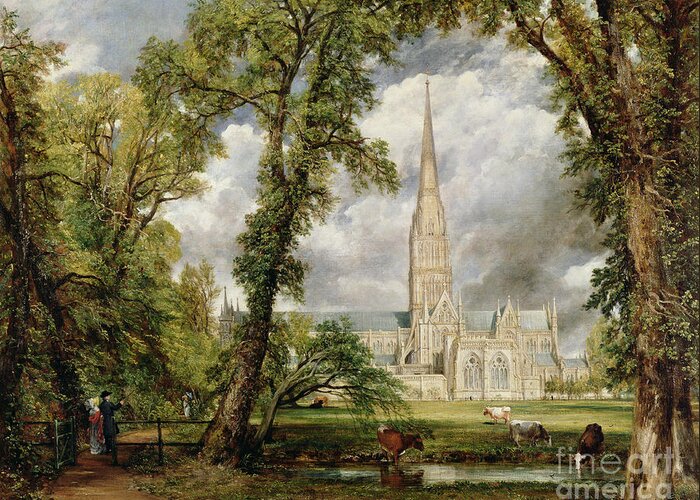 View Of Salisbury Cathedral From The Bishops Grounds Greeting Card featuring the painting View of Salisbury Cathedral from the Bishop's Grounds by John Constable