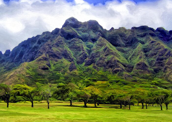 Mountains Greeting Card featuring the painting View of the Koolau Range by Dominic Piperata