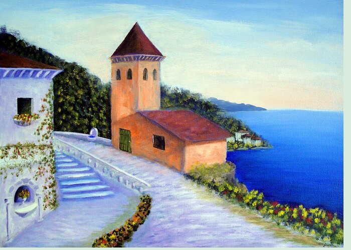 Villa Greeting Card featuring the painting Villa Of Dreams by Larry Cirigliano