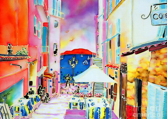 South France Greeting Card featuring the painting Villefranche by Hisayo OHTA