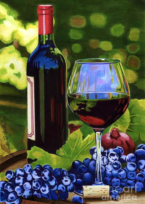 Wine Greeting Card featuring the drawing Vino by Cory Still