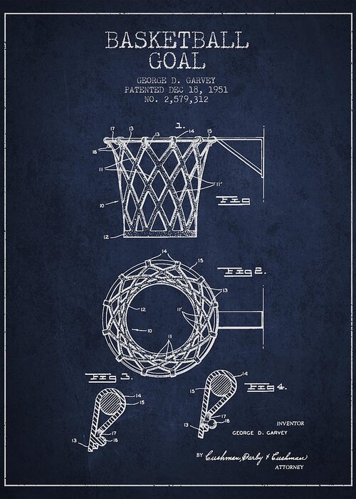 Hoop Patent Greeting Card featuring the digital art Vintage Basketball Goal patent from 1951 by Aged Pixel