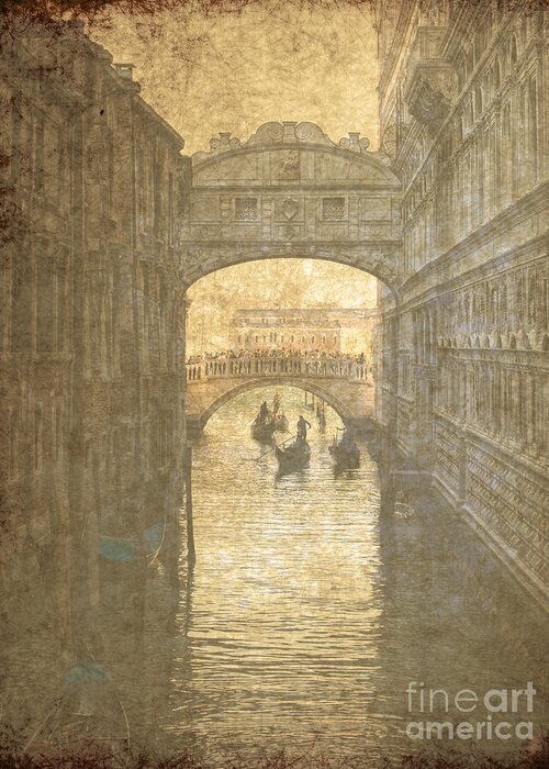 Ancient Greeting Card featuring the digital art Vintage Bridge of sighs in Venice by Patricia Hofmeester