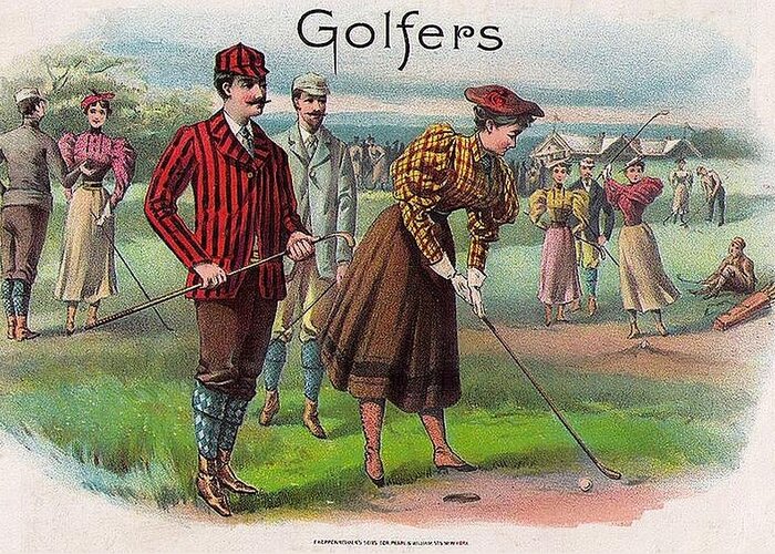 Vintage Golfers Greeting Card featuring the digital art Vintage Golfers by Maciek Froncisz